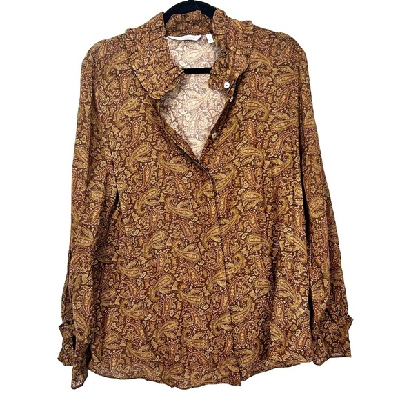 SOFT SURROUNDINGS brown paisley print button up blouse Z2 - Picture 1 of 7